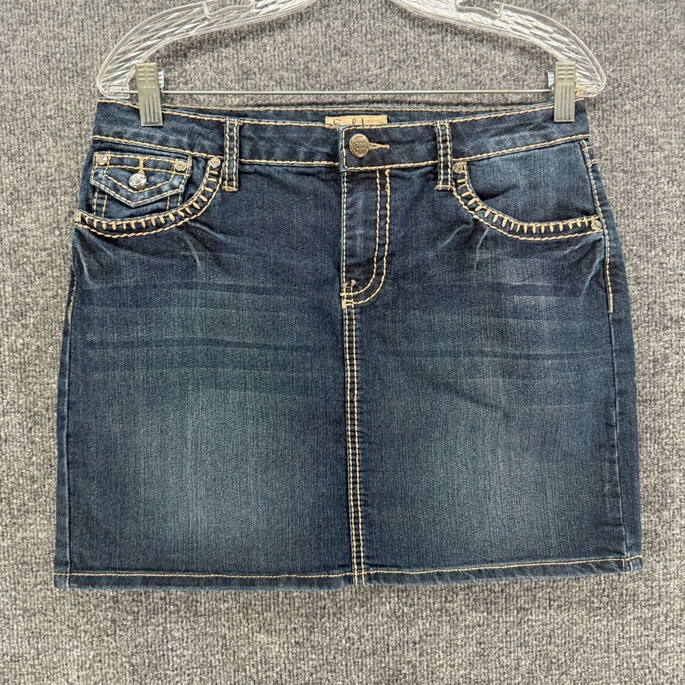 Earl Jean Denim Skirt Womens 10 Blue Embroidered Straight Mini 90s Casual Hippie